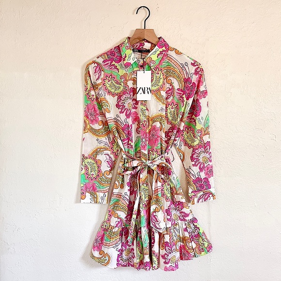 Zara Dresses Zara Belted Printed Dress Poshmark